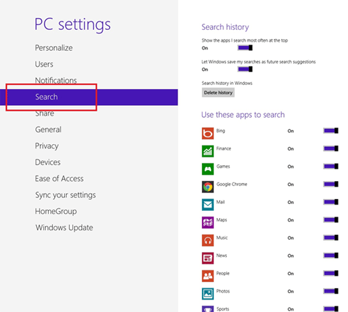 Search Customize Settings